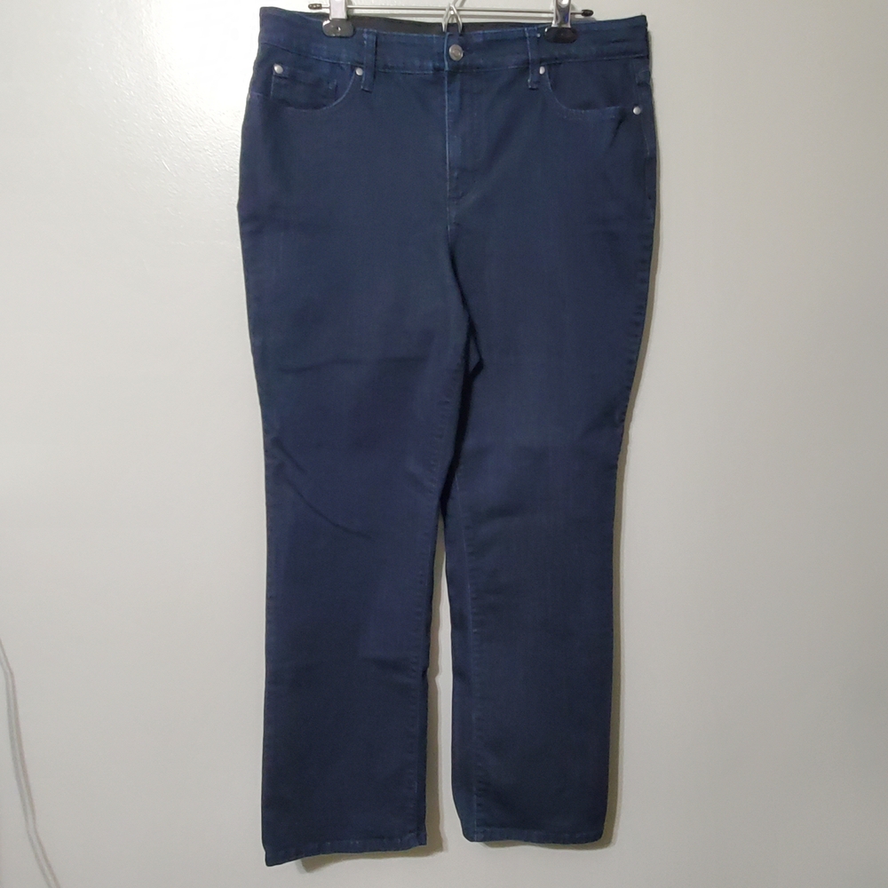 Kim Rogers Dark Blue Women's Straight Leg High Rise Jeans Size 16 Short